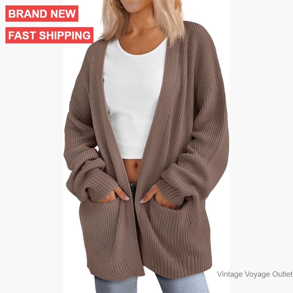 Oversized Soft Knit Cardigan Sweater With Pockets, Slouchy Fit